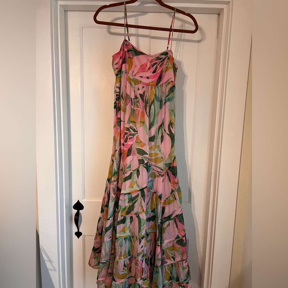 Storia Pink and Green Floral Maxi Dress